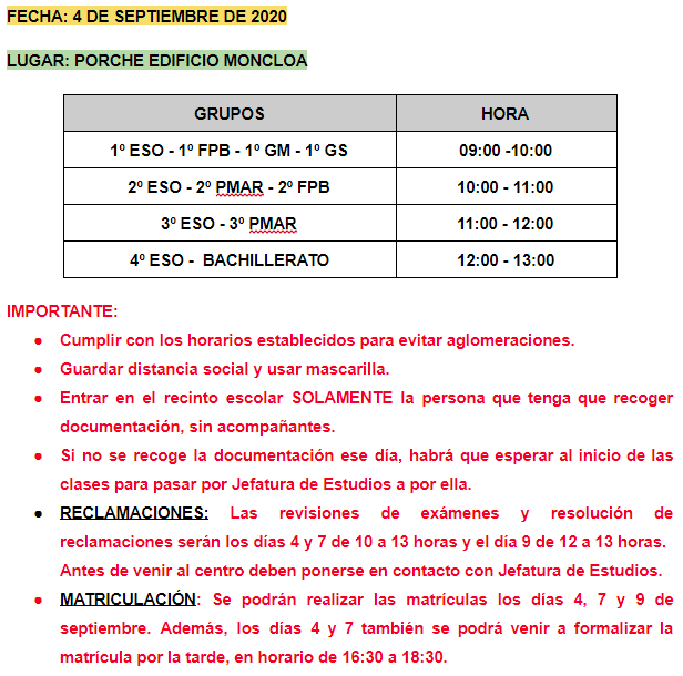 Recogida de notas septiembre