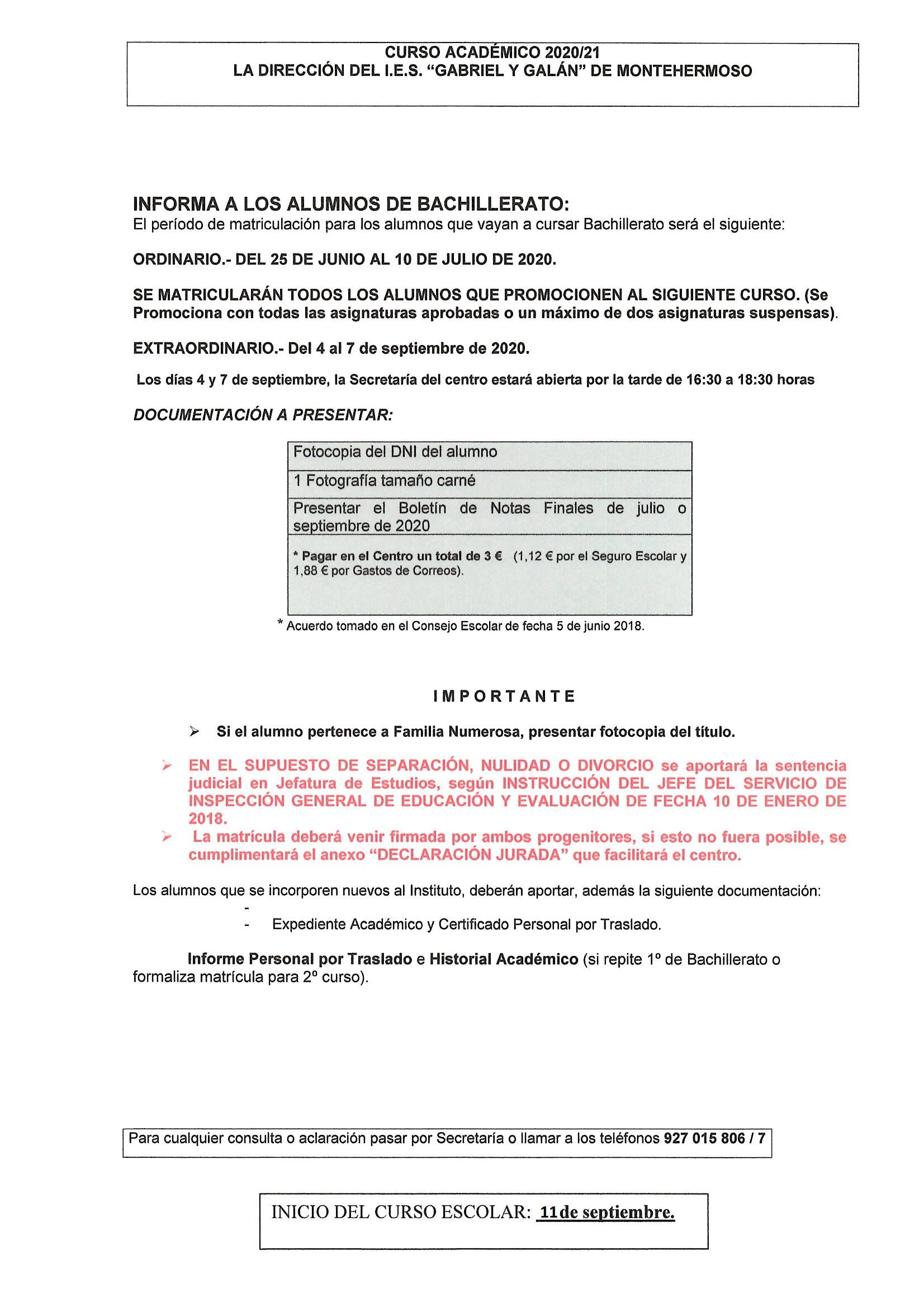 Matriculación Bachillerato