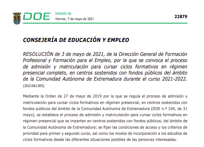ADMISIÓN A CICLOS FORMATIVOS