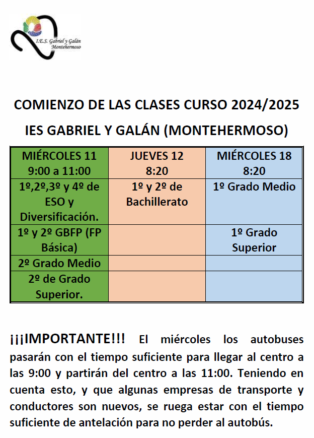 COMIENZO DE LAS CLASES CURSO 2024