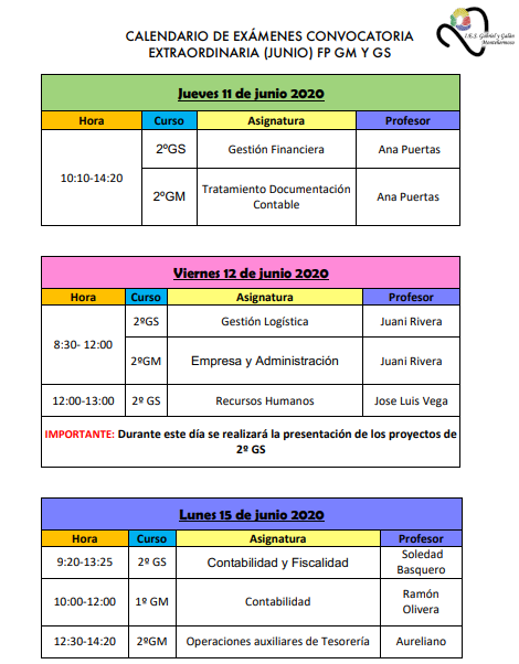 Calendario examenes admón