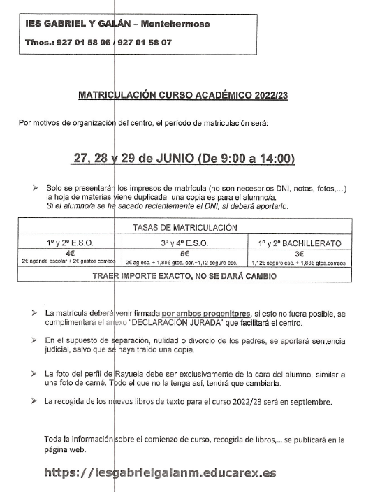 Información matriculación